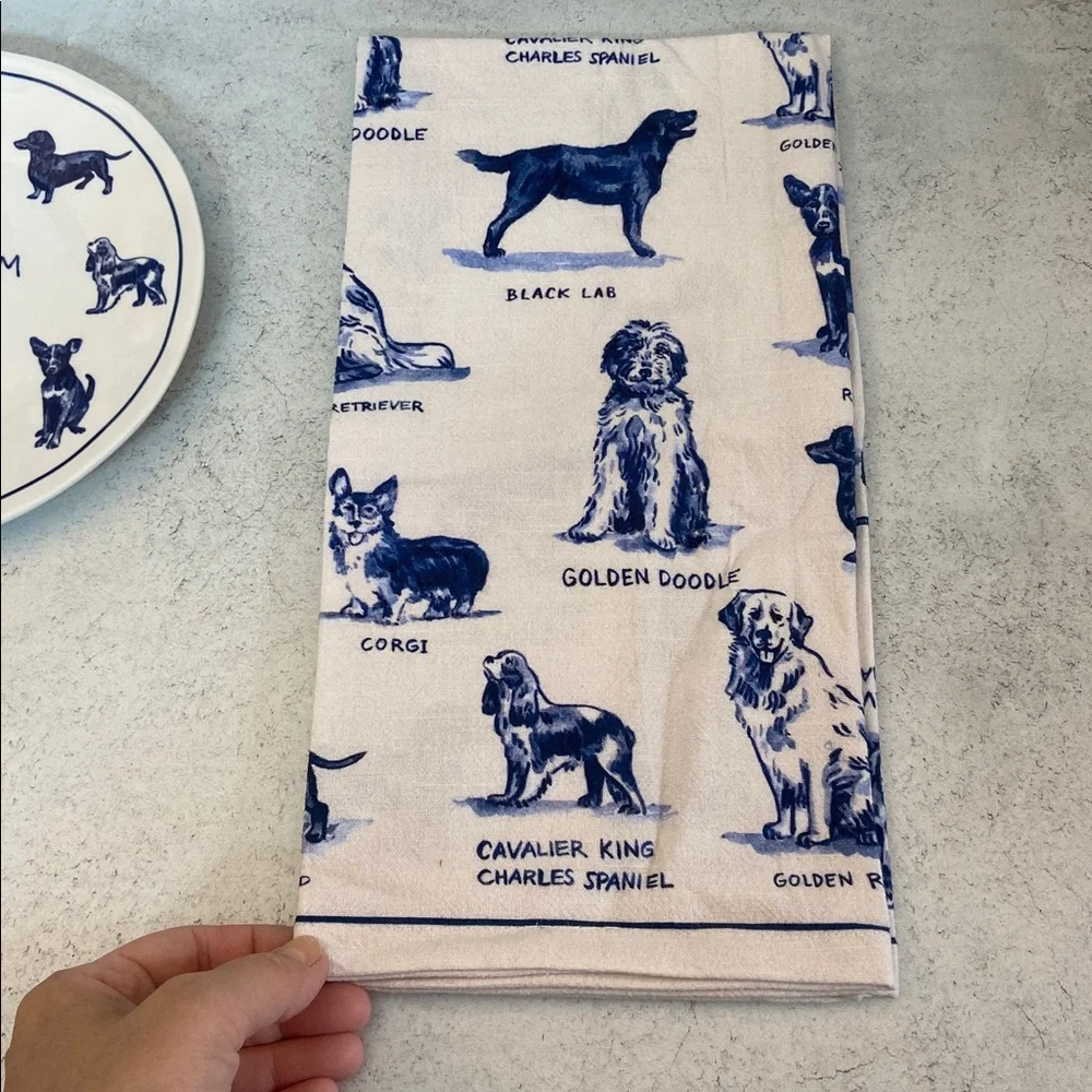 Anthropologie Molly Hatch Dog Mom Dessert Plate Tea Towel Set NWT Dog Lover Gift